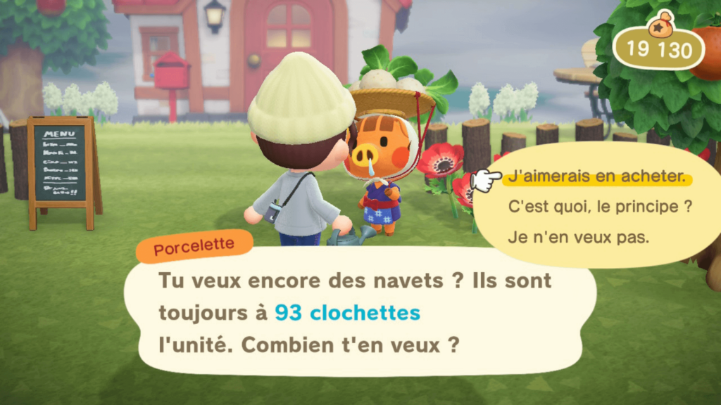 Porcelette et le cours du navet animal crossing